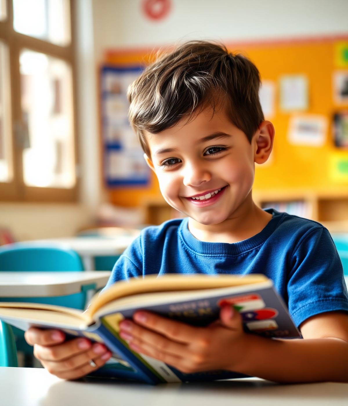 A child reading in a classroom